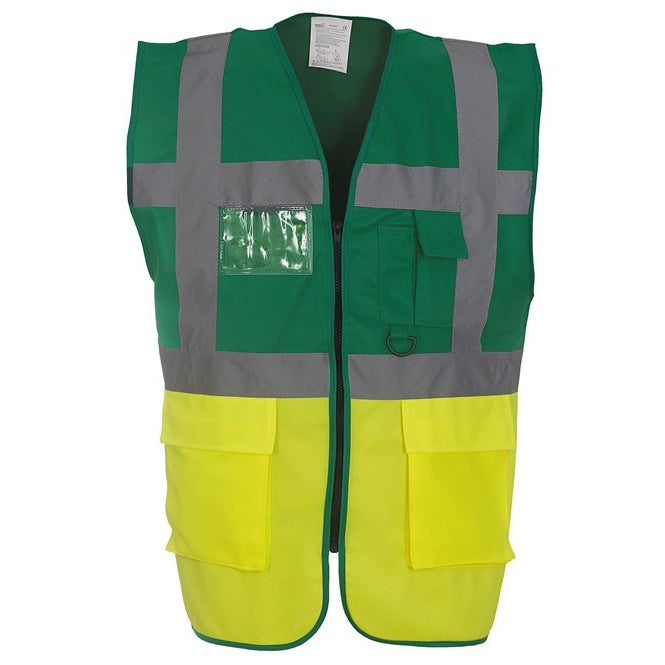 Yoko Hi-Vis Executive Waistcoat Paramedic Green/Yellow Multi-Functional
