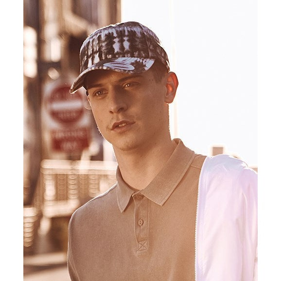 Flexfit Yupoong Low-Profile Tie-Dye Cap Black and White Dad Hat Leather Strap