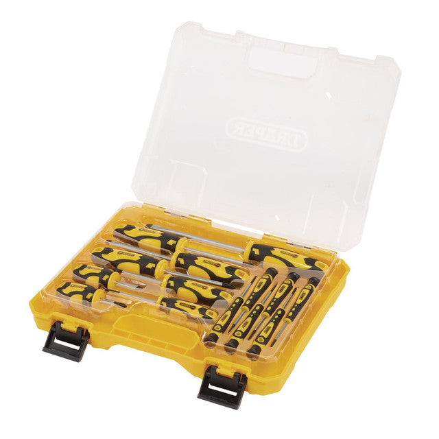 Draper Tools 14 Piece Screwdriver Set with Case, Chrome Vanadium Steel, Yellow
