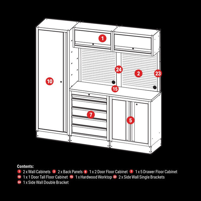 Draper Tools Bunker Modular Storage Combo 11 Piece with Hardwood Worktop
