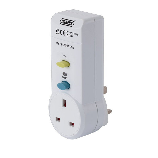 Draper Tools RCD Adaptor 220-250V 50Hz 13 Amp Circuit Breaker for Safety