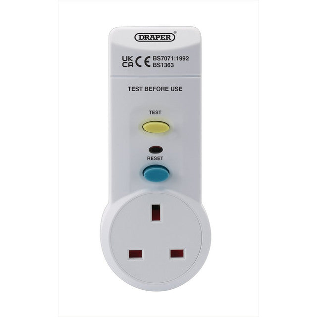 Draper Tools RCD Adaptor 220-250V 50Hz 13 Amp Circuit Breaker for Safety