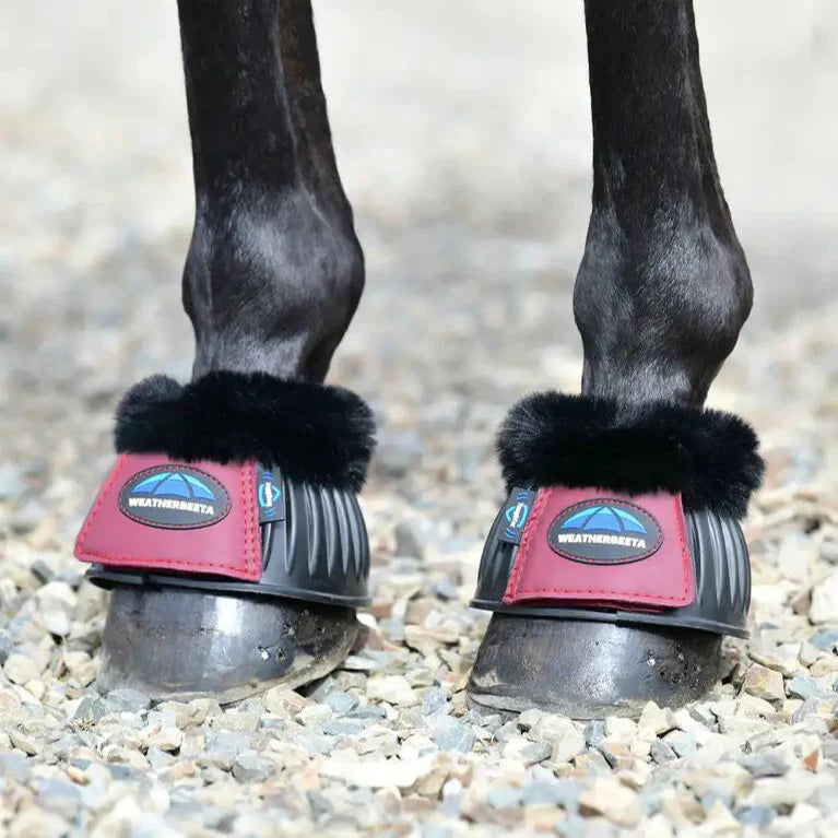 Weatherbeeta Tough-Tec Prime Fleece Trim Rubber Bell Boots #colour_black-maroon