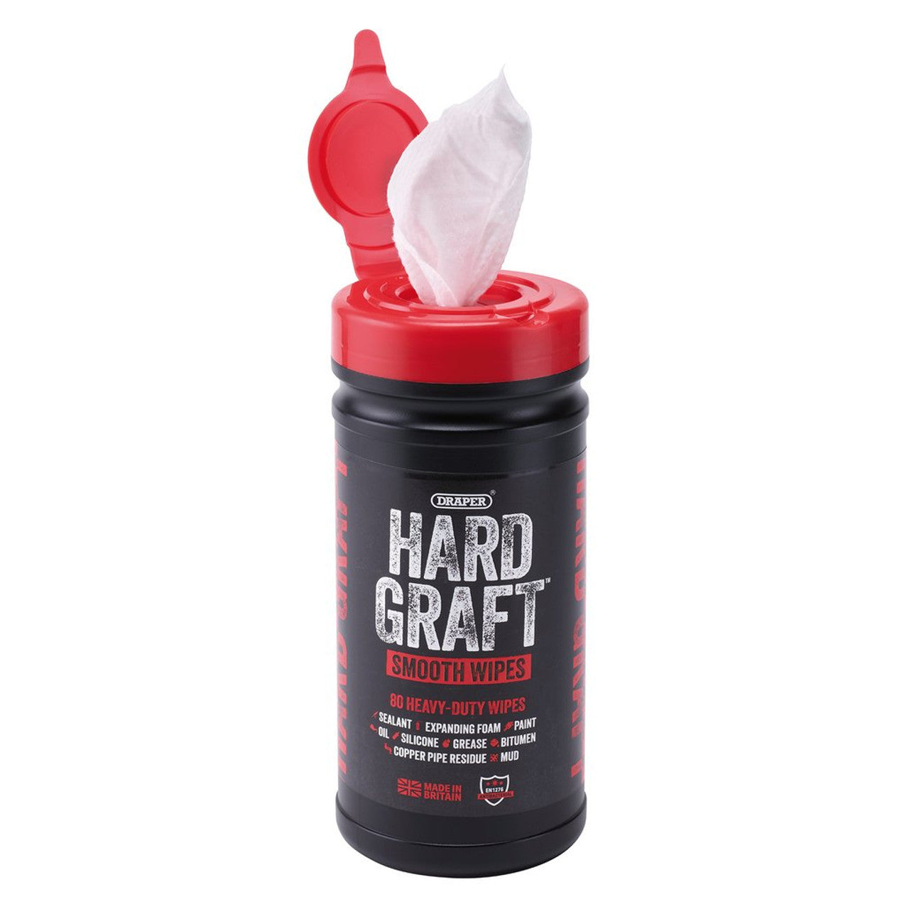 Draper Tools Hard Graft Multipurpose Wipes 80 Pack Non-Abrasive Cleaning
