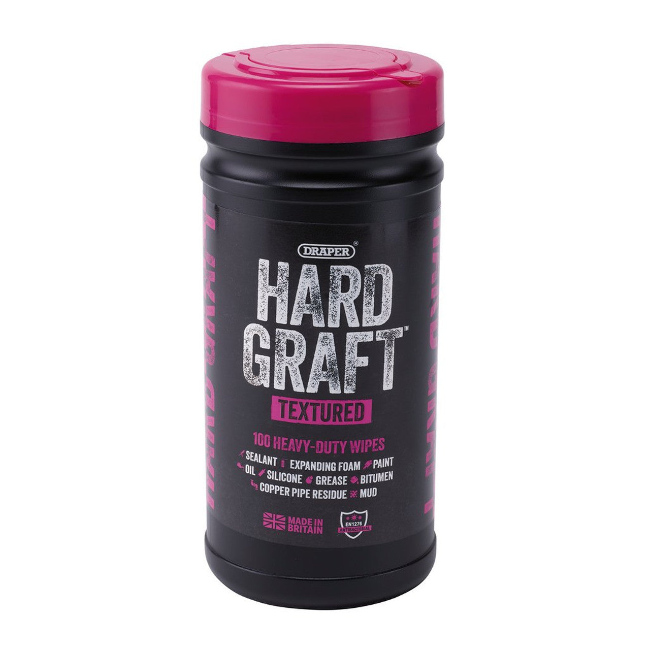 Draper Tools Hard Graft Heavy Duty Multipurpose Wipes Tub of 100 Sheets