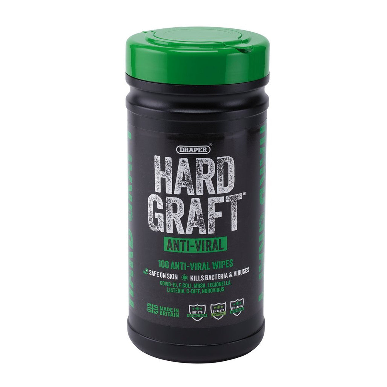 Draper Tools Hard Graft Anti-Viral Wipes Tub of 100 Multi-Purpose 200x300mm