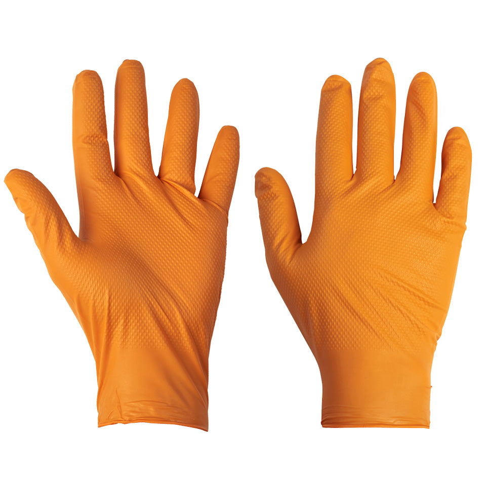 Supertouch Orange Disposable Nitrile Gloves Diamond Grip Food Safe 100 Pack