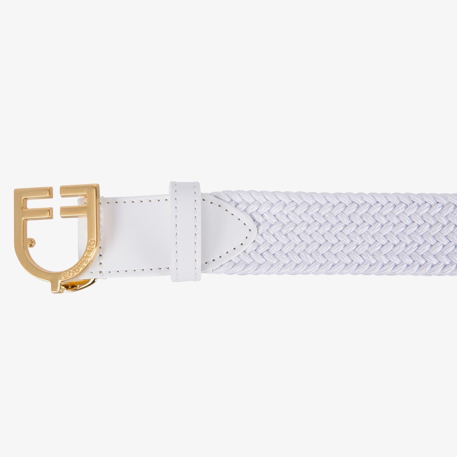 Equestro Leather Elastic Belt With Logoed Buckle #colour_white-gold