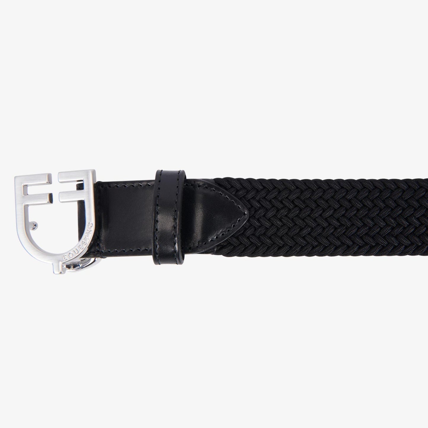 Equestro Leather Elastic Belt With Logoed Buckle #colour_black-silver