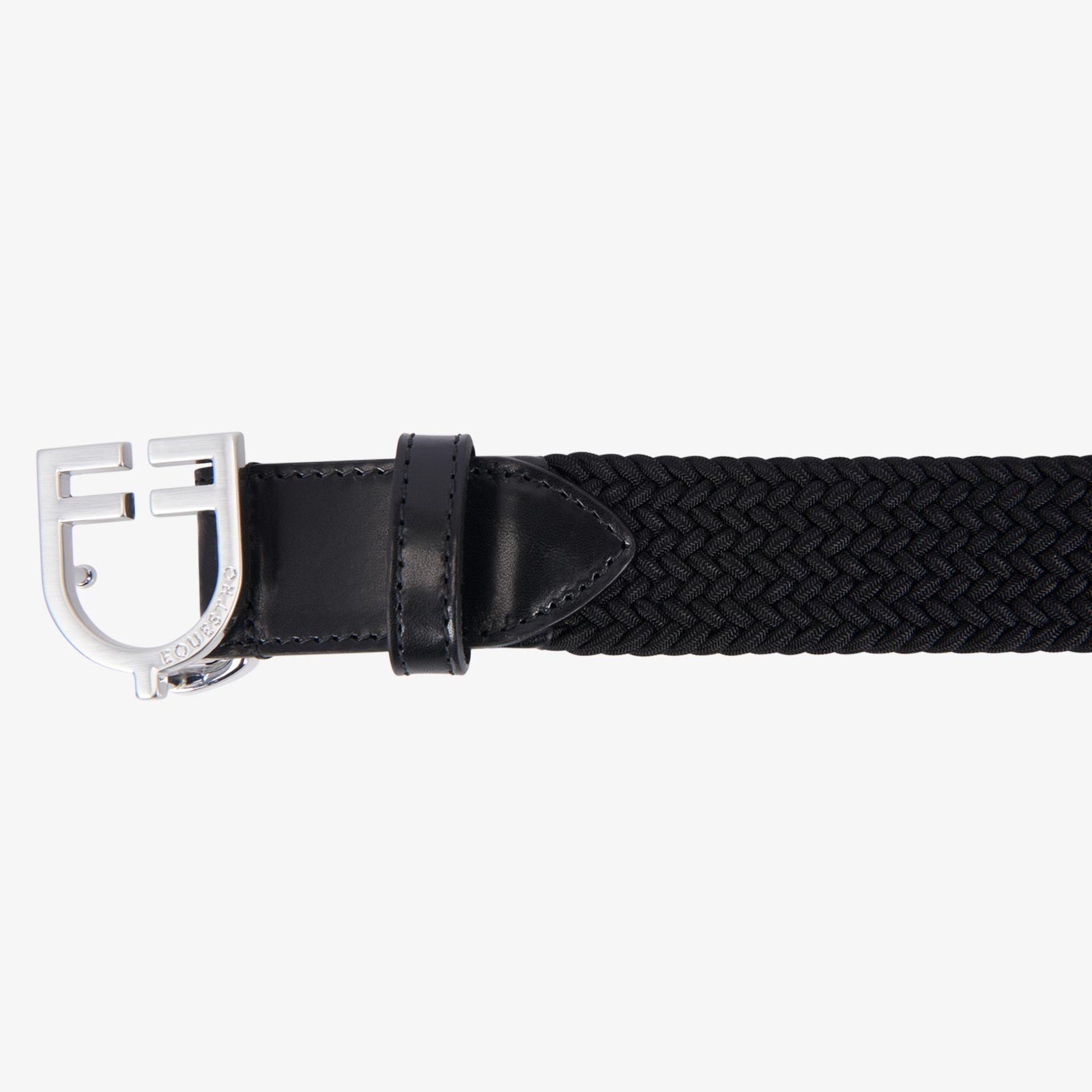 Equestro Leather Elastic Belt With Logoed Buckle #colour_black-silver