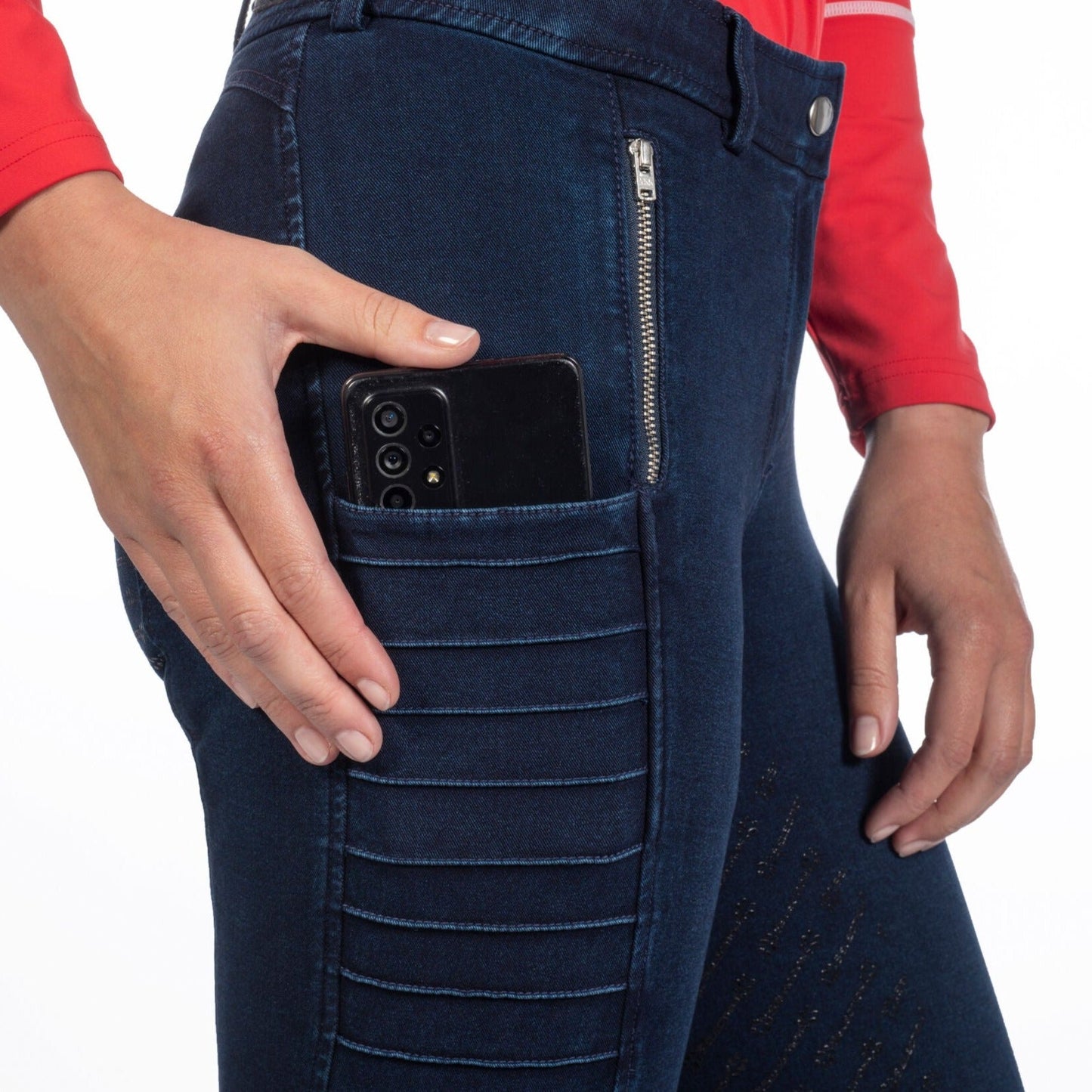 HKM Ladies Full Seat Riding Breeches -Aruba Denim- Silicone Comfortable Fit