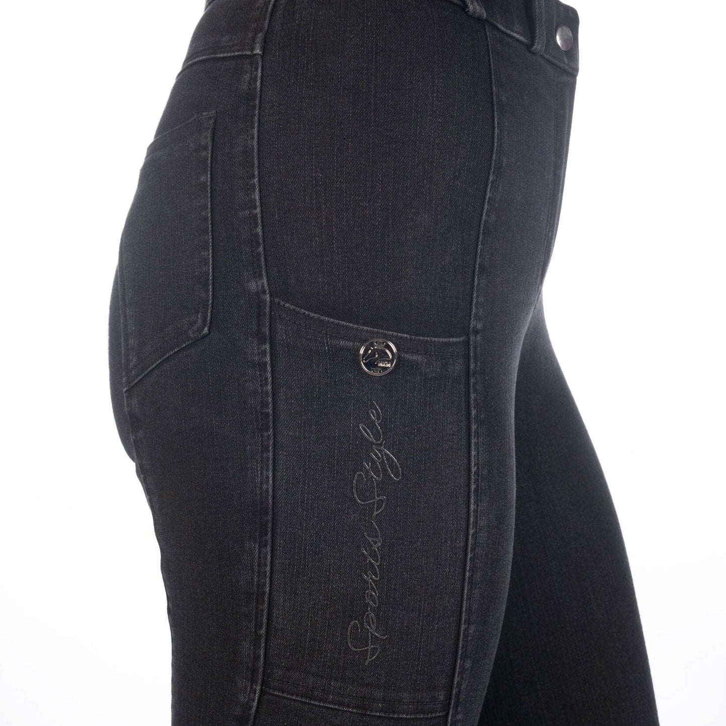 HKM Ladies Knee Patch Riding Breeches -Harbour Island Denim- Comfortable Fit