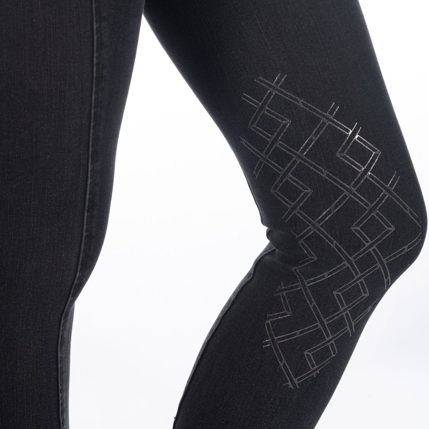 HKM Ladies Knee Patch Riding Breeches -Harbour Island Denim- Comfortable Fit