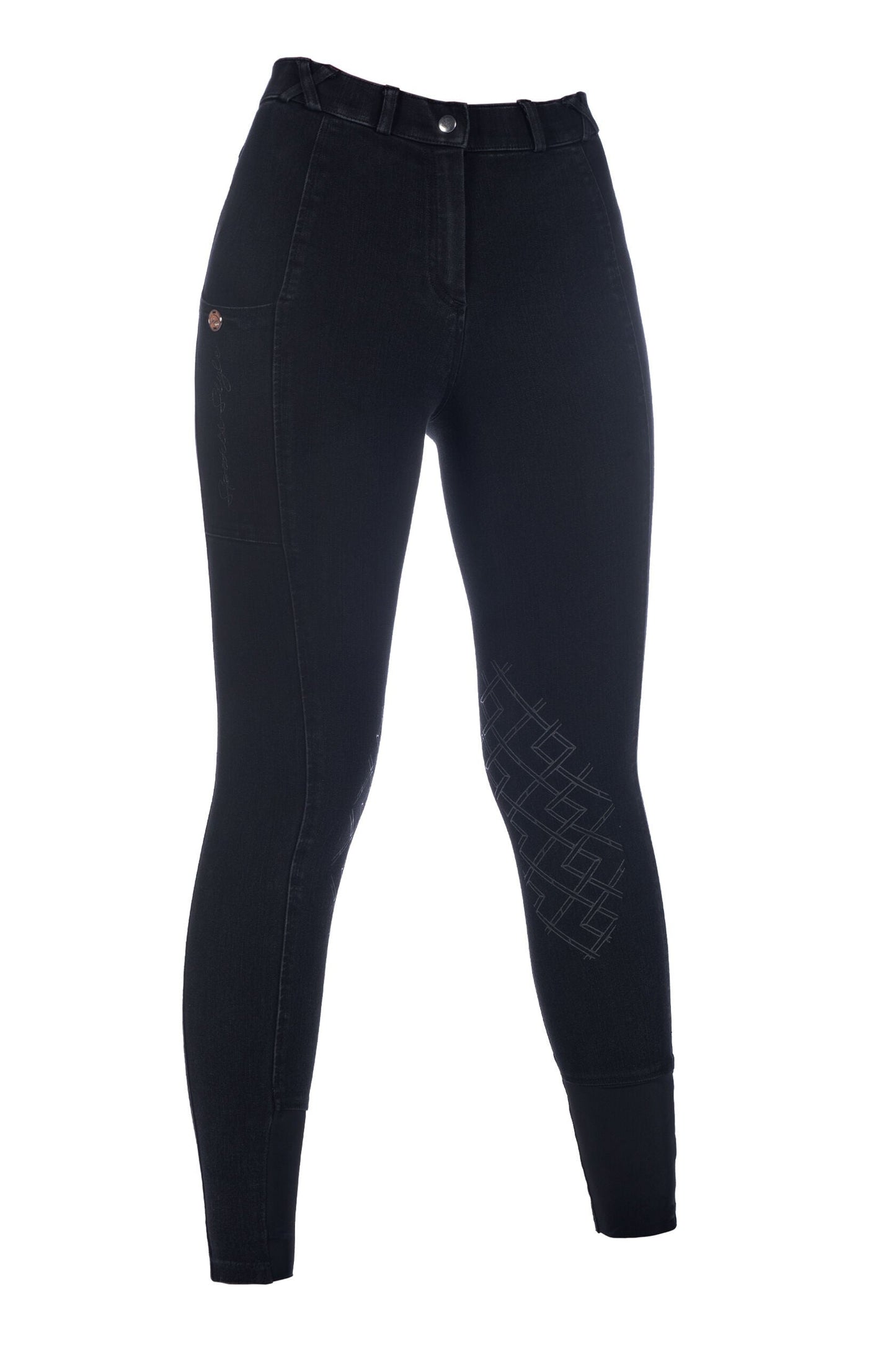 HKM Ladies Knee Patch Riding Breeches -Harbour Island Denim- Comfortable Fit