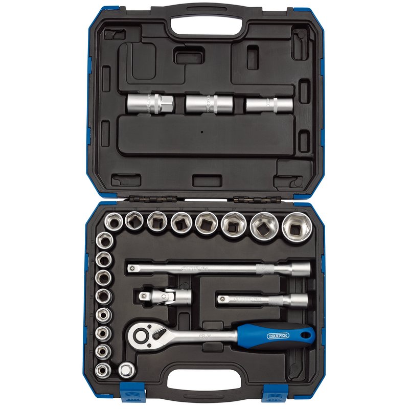 Draper Tools 24 Piece Metric Socket Set 1/2" Drive Chrome Vanadium Steel