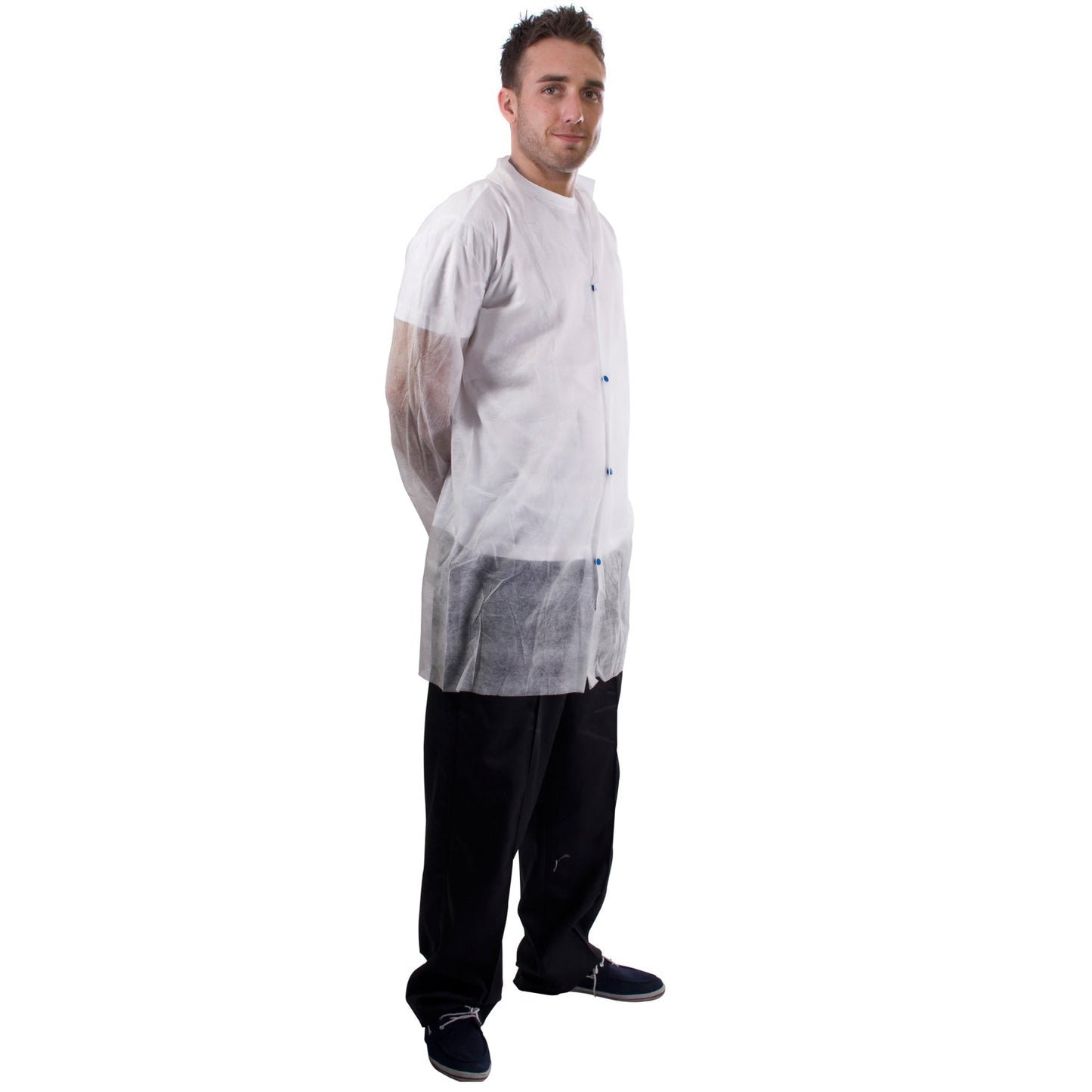 Supertouch Non-Woven Coat with Poppers Revere Collar for Food Processing