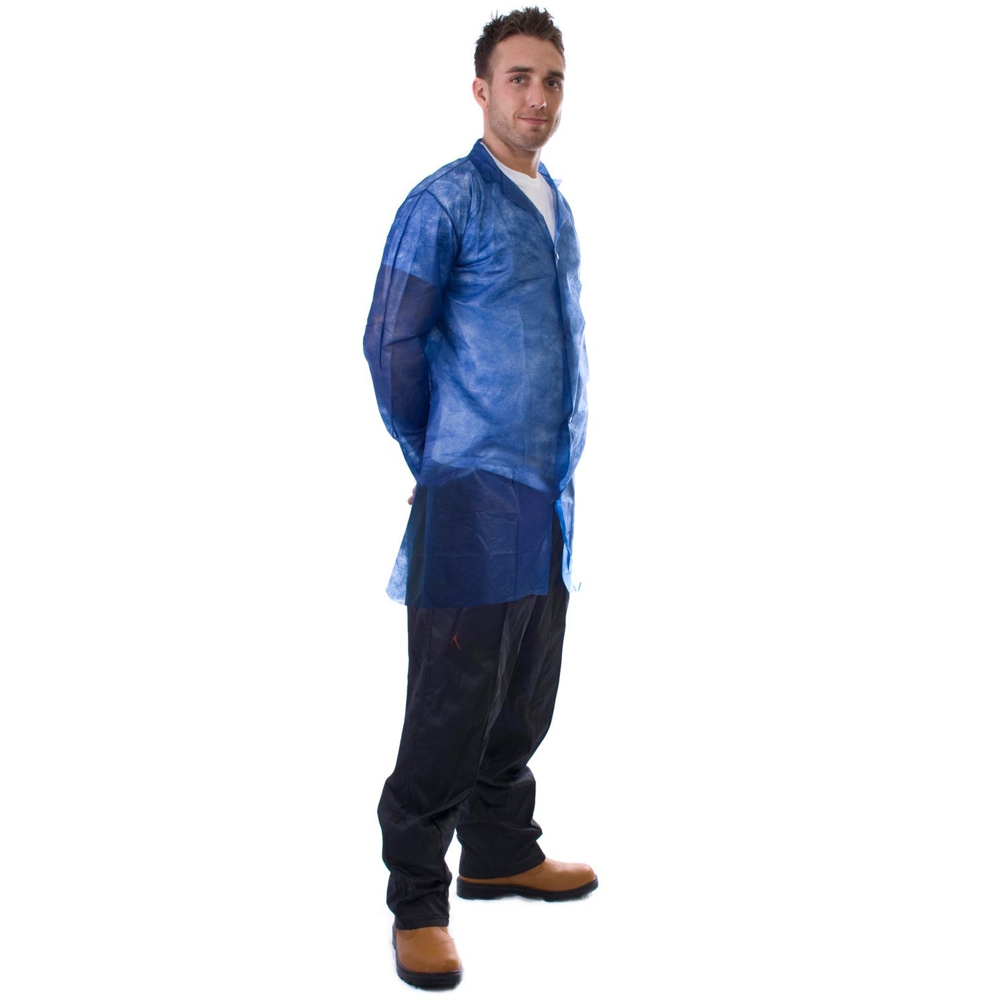 Supertouch Non-Woven Coat with Poppers Revere Collar for Food Processing