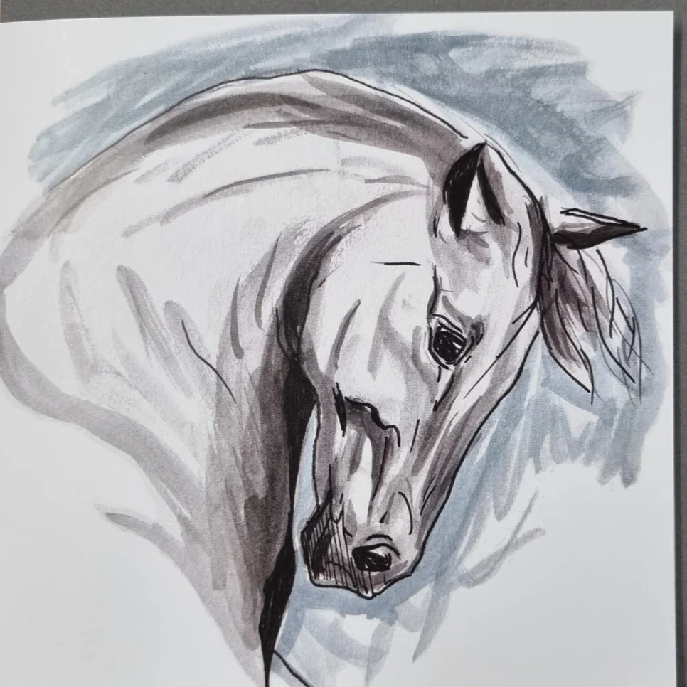 Gubblecote Watercolour Greetings Card #style_grey-horses-head