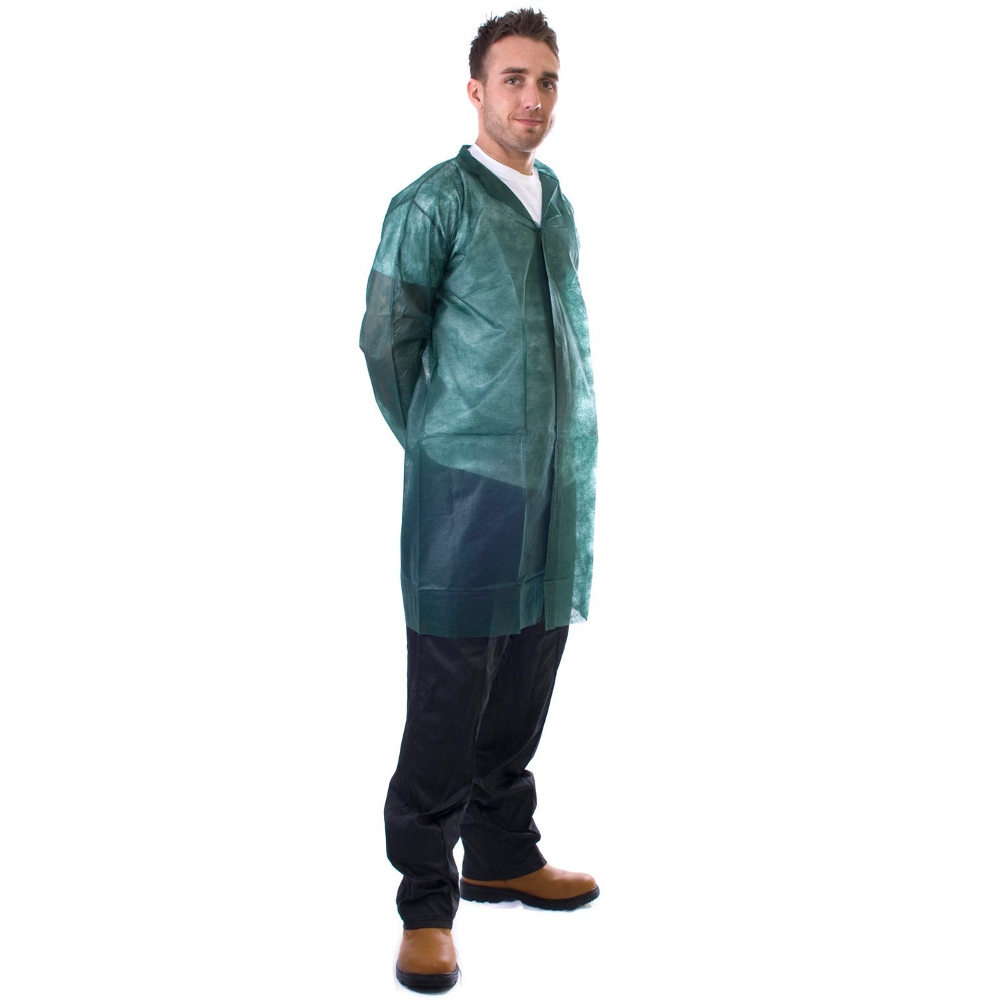 Supertouch Non-Woven Coat with Velcro Revere Collar for Food Processing 50pcs
