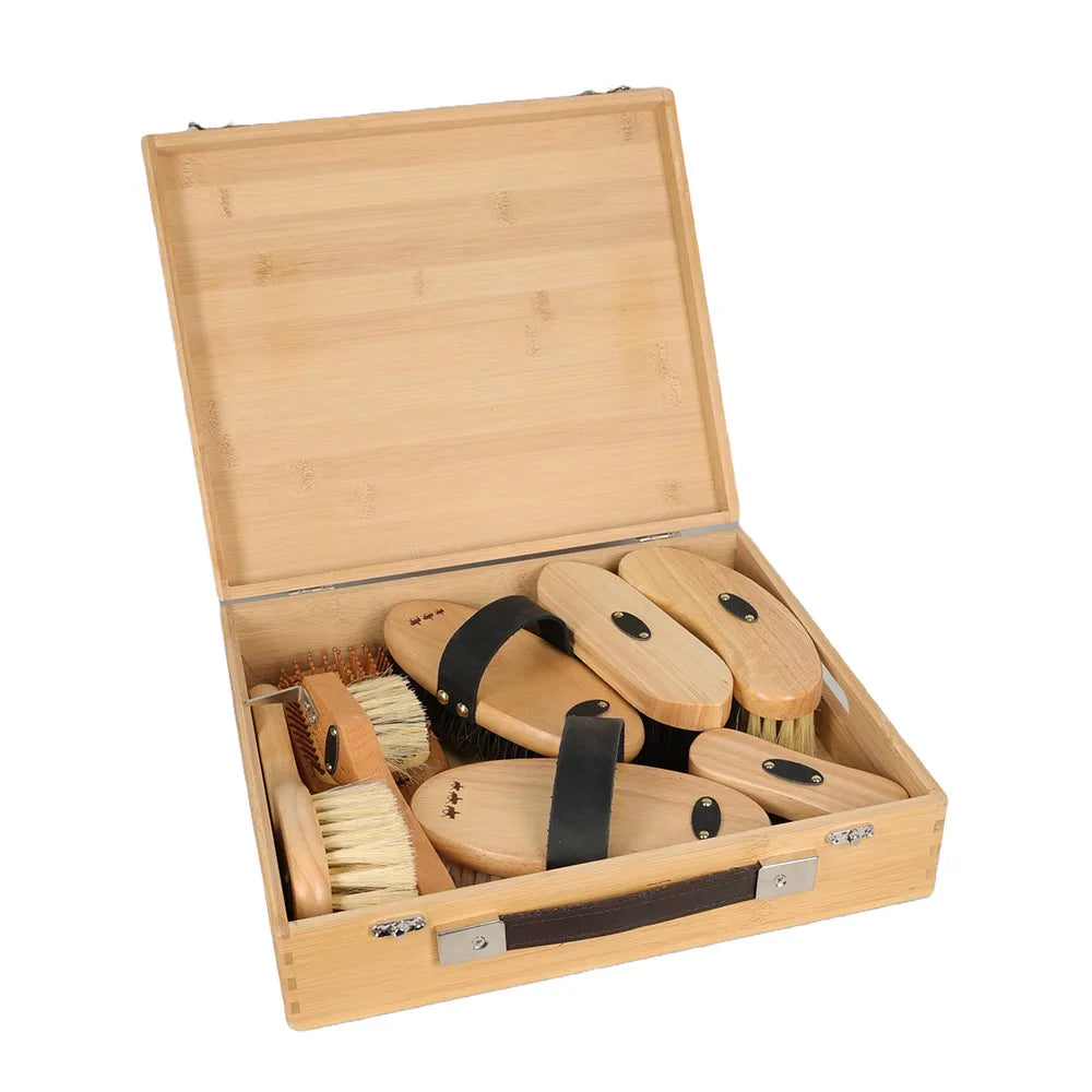 Supreme Products Gleaming Grooming Set Luxury Wooden Box and Brushes