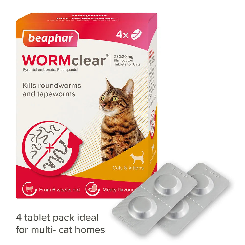 Beaphar Wormclear Cat Pet Medicine For Intestinal Worms Fast Acting Tablets
