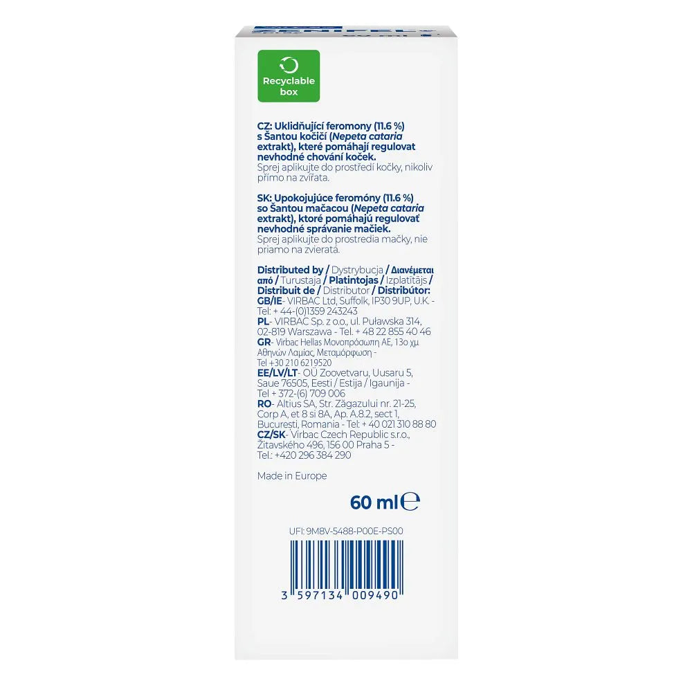 Virbac Zenifel Calming Spray for Cats with Pheromones and Catnip