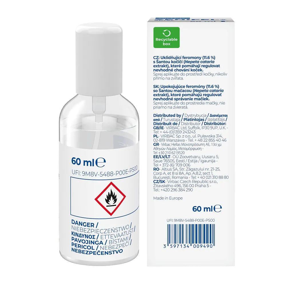 Virbac Zenifel Calming Spray for Cats with Pheromones and Catnip