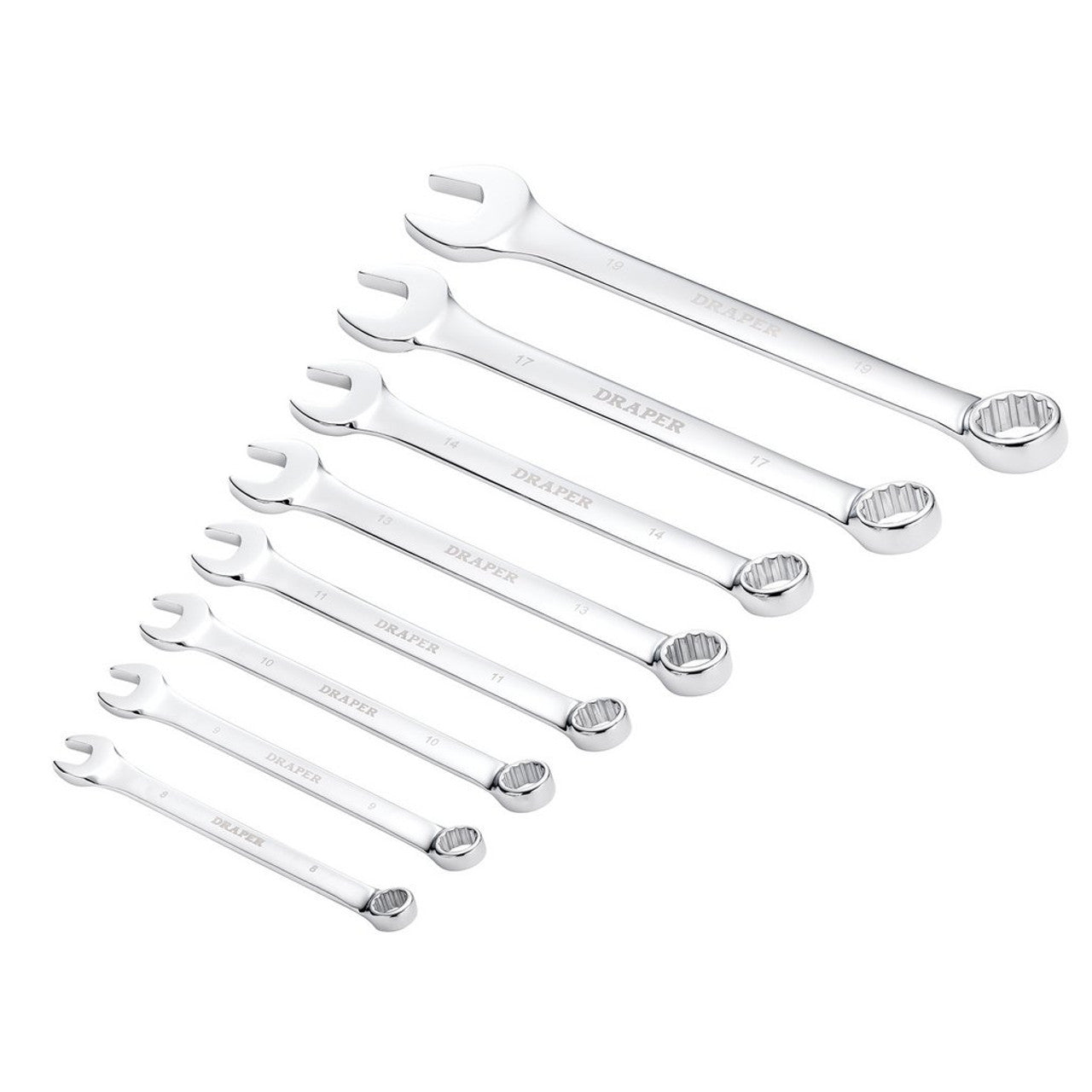 Draper HI-TORQ Metric Combination Spanner Set 8 Piece Chrome Vanadium 8-19mm
