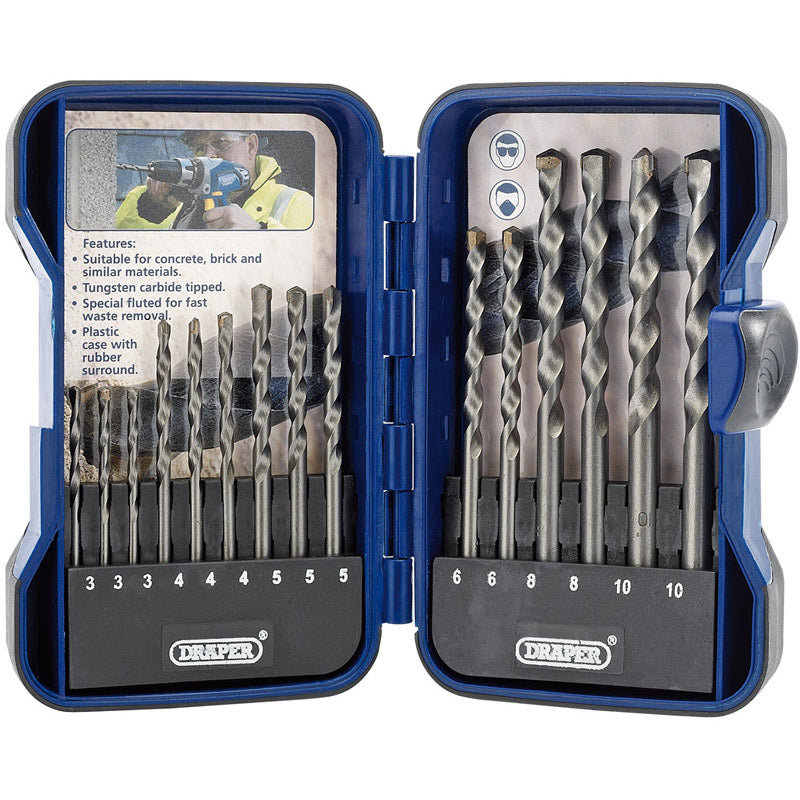 Draper 15 Piece Masonry Drill Bit Set Tungsten Steel in Soft Grip Case
