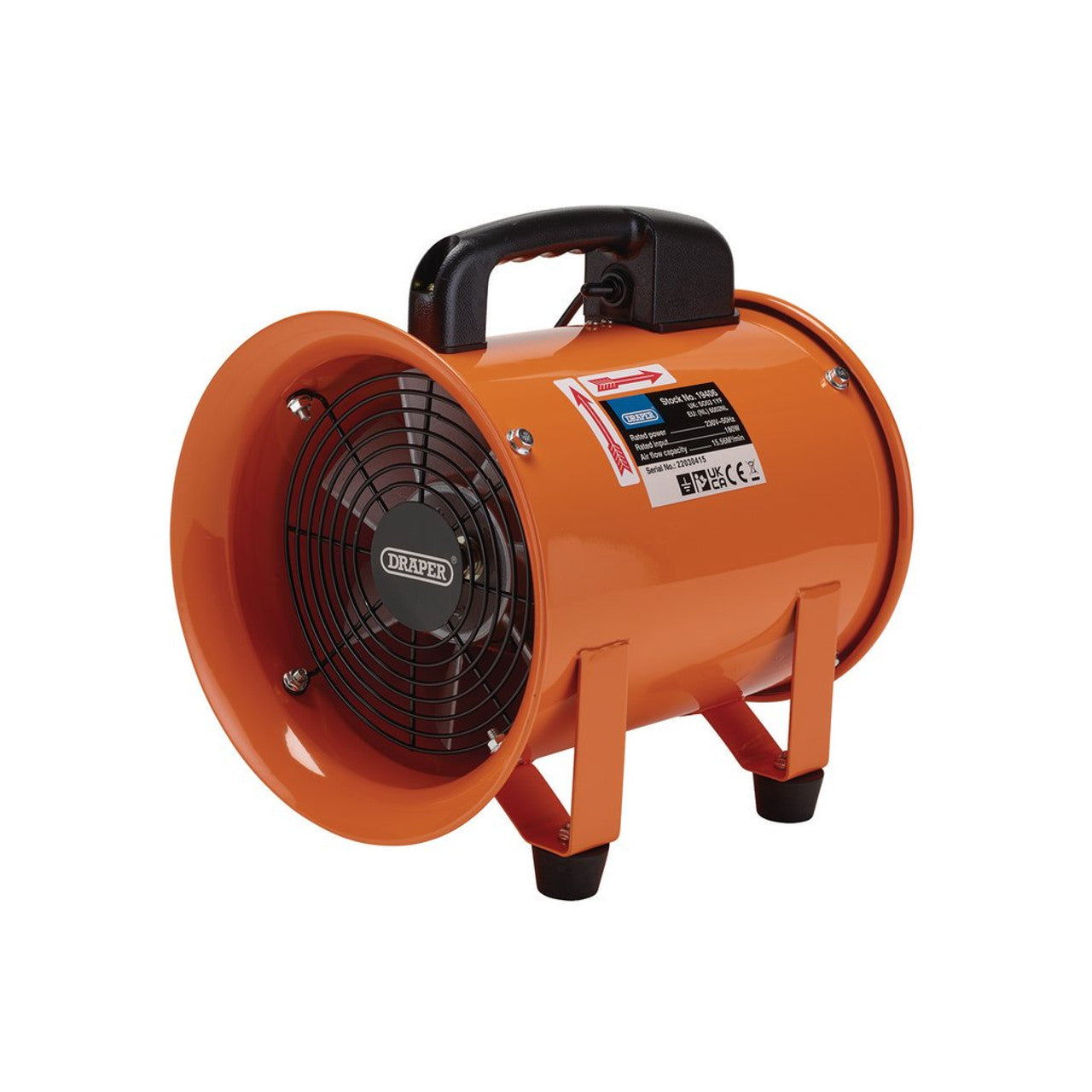 Draper Tools 230V 8" Air Mover Ventilator Blower Fan with 5m Duct Hose 180W
