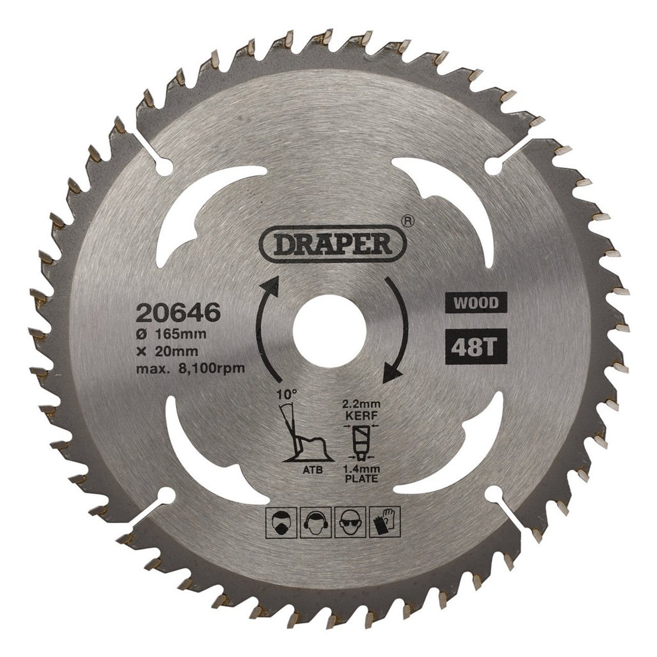 Draper TCT Circular Saw Blade 165mm 20mm Bore 48 Teeth for Wood Cutting