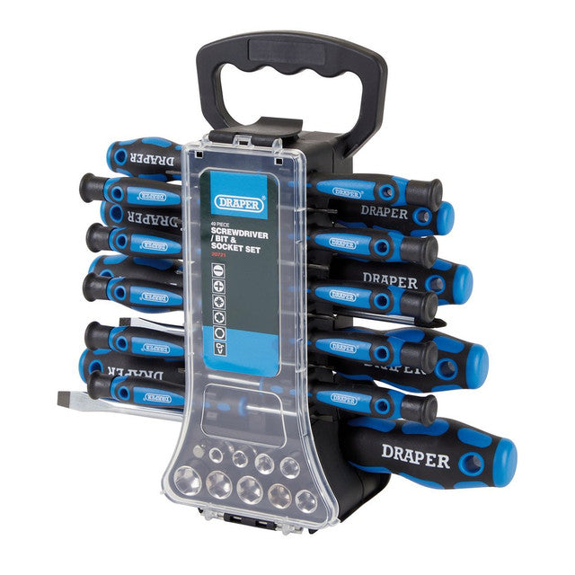 Draper Tools 49 Piece Screwdriver Socket Bit Set with Storage Rack