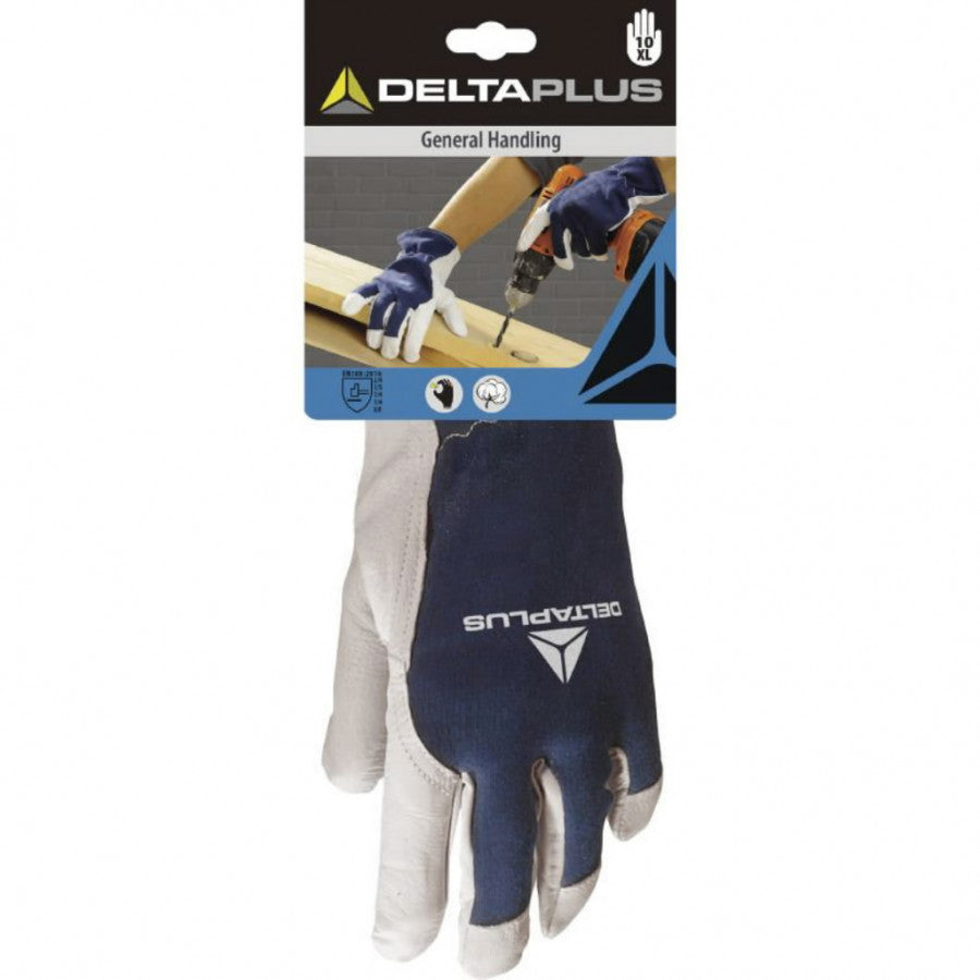 DeltaPlus DPCT402 Work Gloves Full Grain Goatskin Leather Size 10 Blue-White