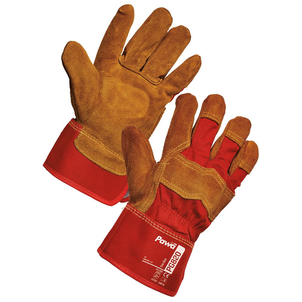 Pawa PG820 Rigger Gloves Split Leather Durable Knuckle Protection 1 Pair