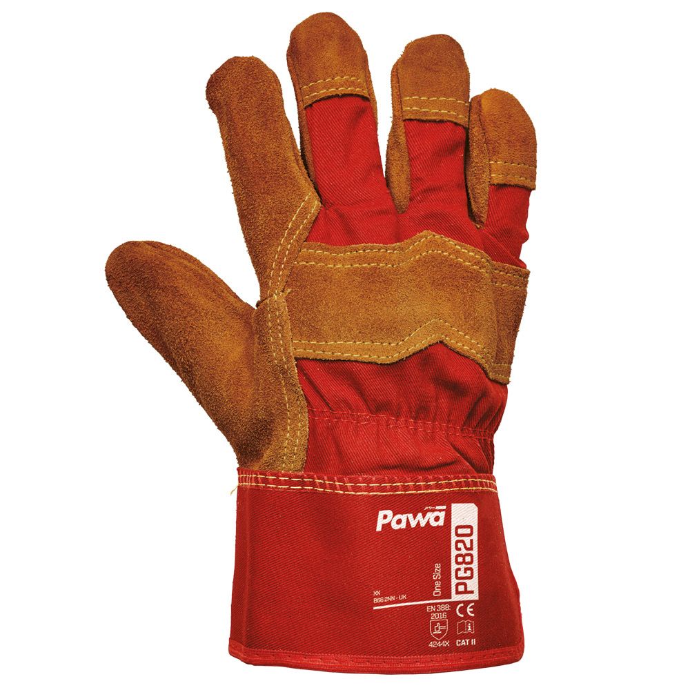 Pawa PG820 Rigger Gloves Split Leather Durable Knuckle Protection 1 Pair