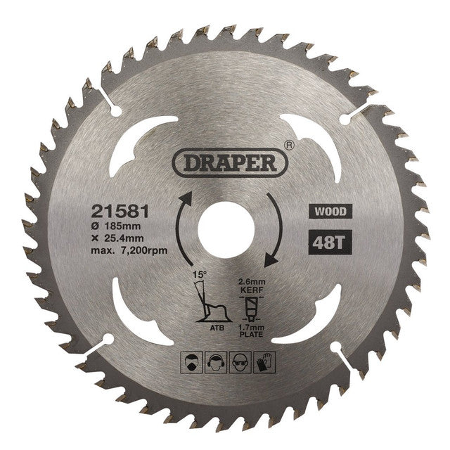 Draper TCT Circular Saw Blade 185mm 25.4mm 48 Teeth for Wood Cutting
