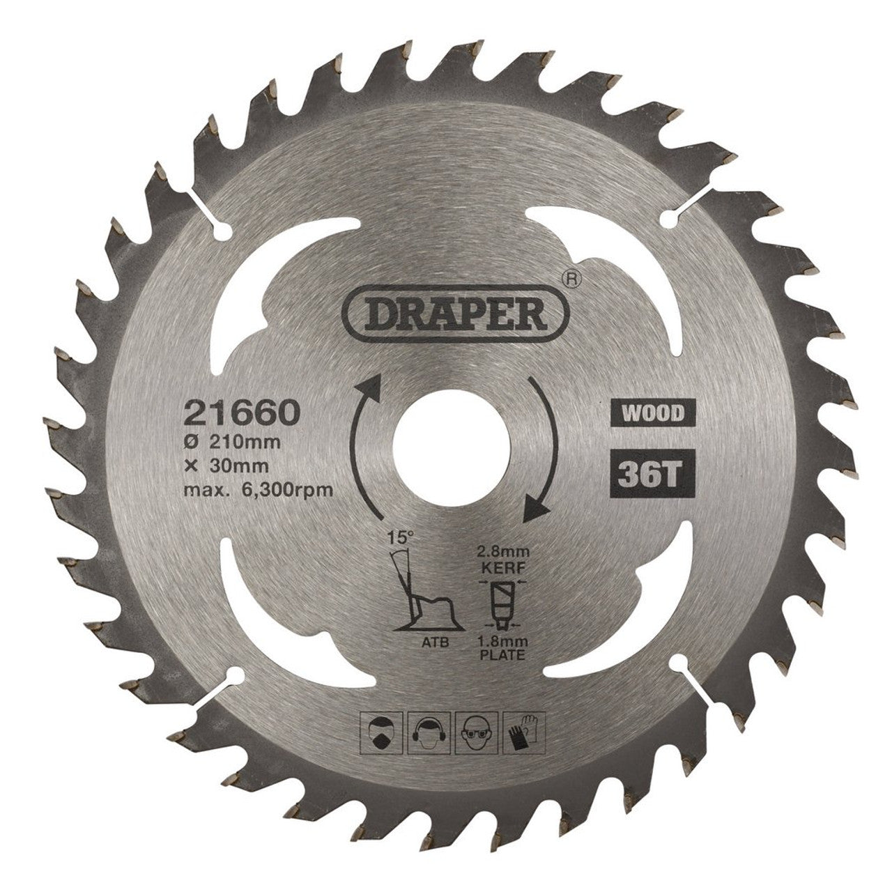 Draper TCT Circular Saw Blade 210mm 30mm Bore 36 Teeth for Wood Cutting