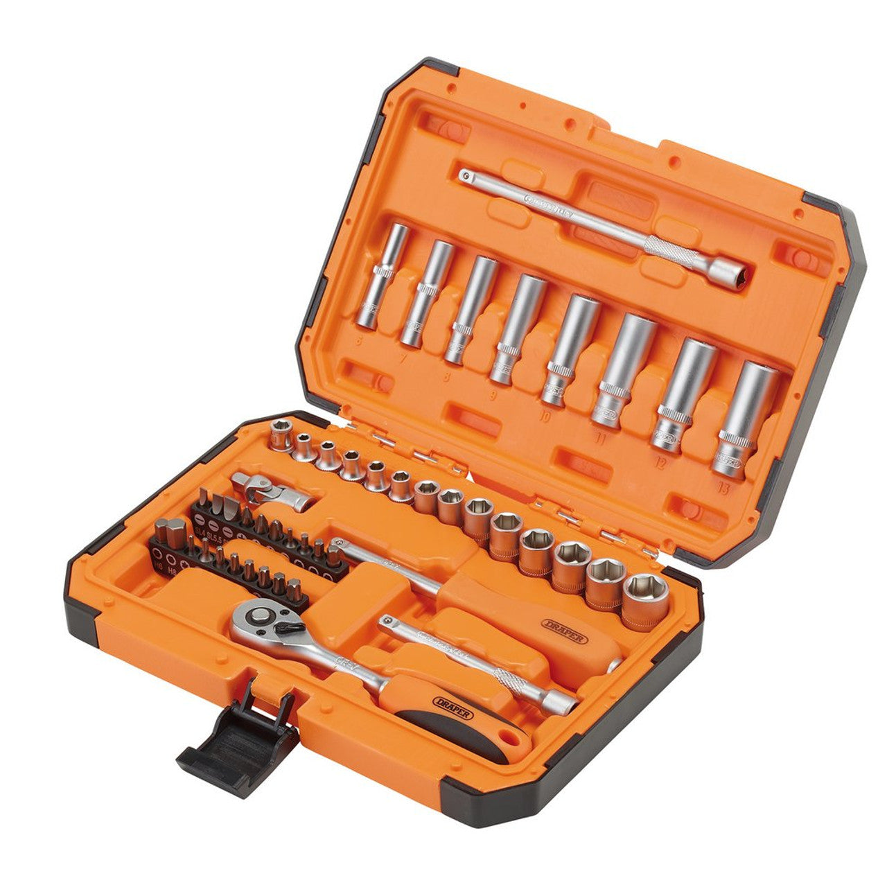 Draper Tools HI-TORQ 6 Point 1/4" Socket Set 47 Piece with Quick-Release Ratchet