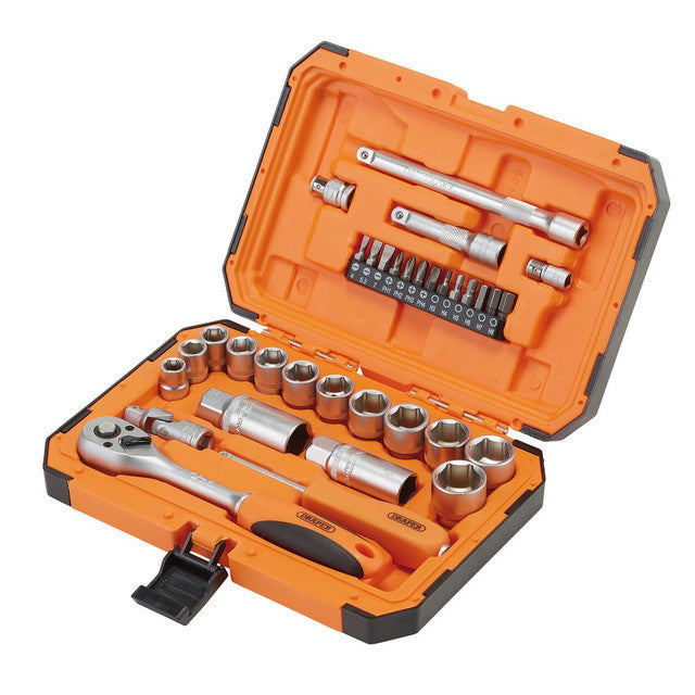 Draper Tools HI-TORQ 34 Piece 1/4" 3/8" Socket Set with Quick-Release Ratchet