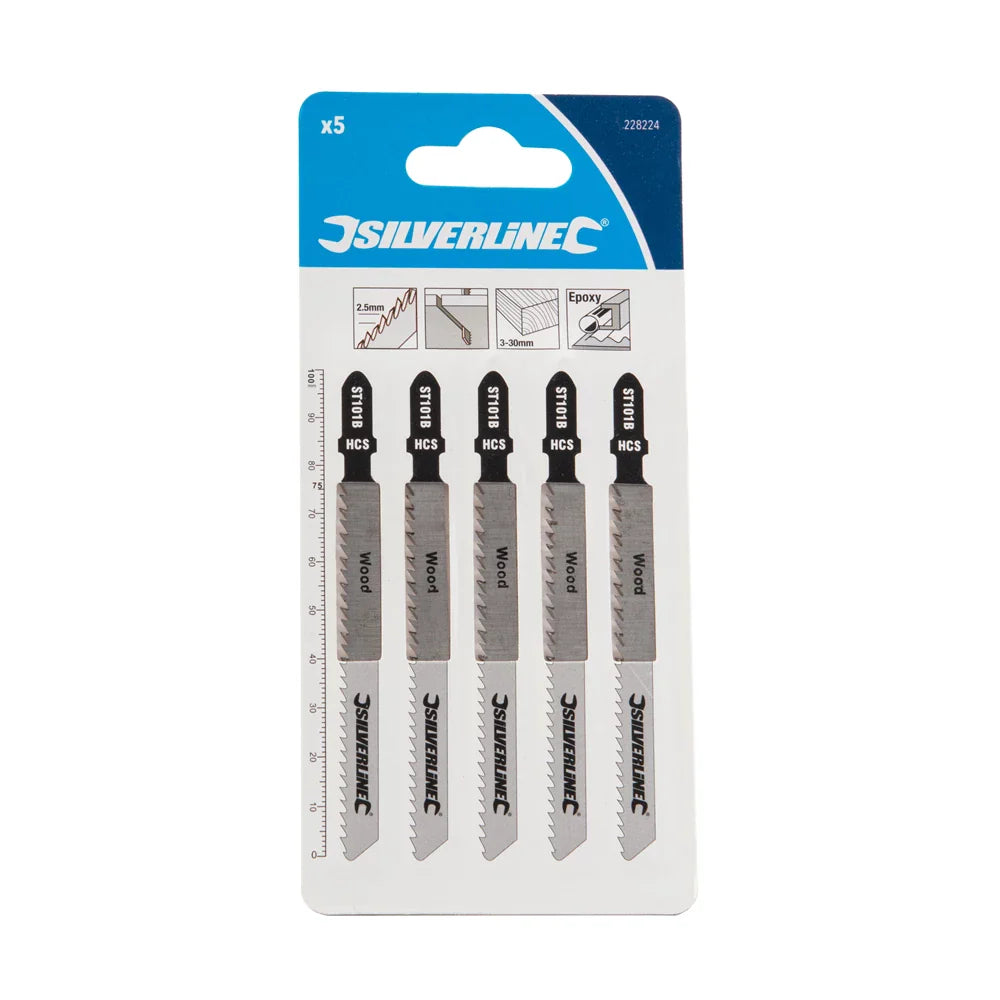 Silverline Jigsaw Blades for Wood 5 Pack HCS Bayonet Fitting 75mm Length