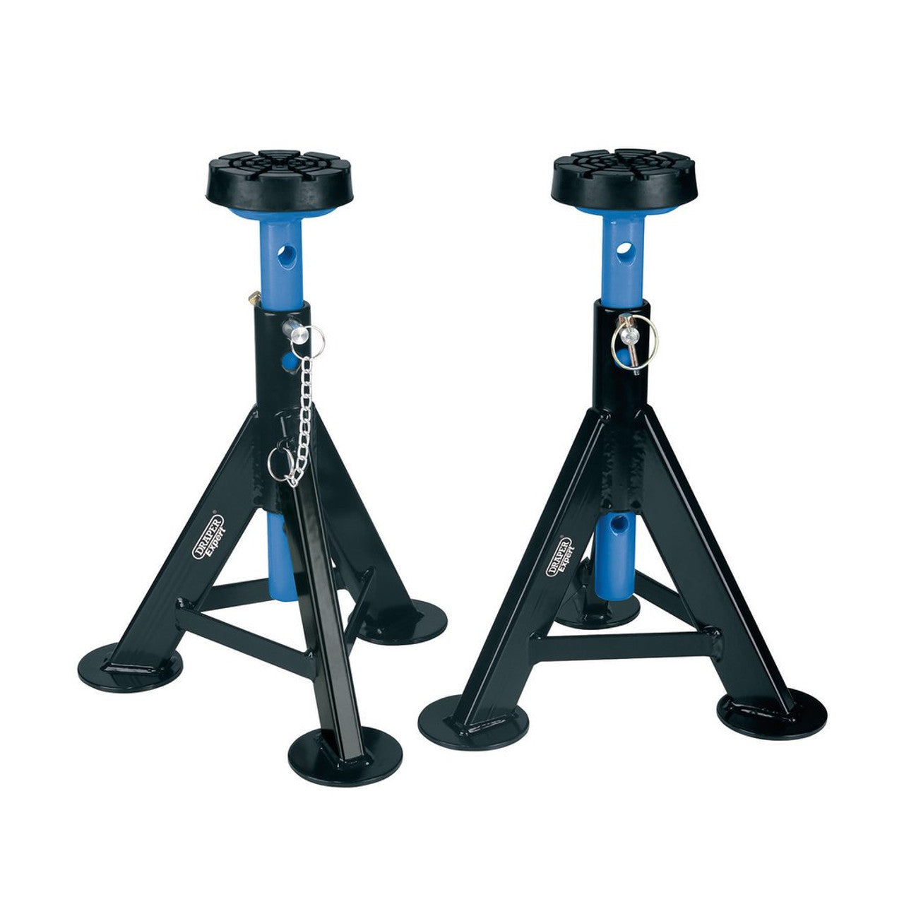 Draper Expert 3 Tonne Axle Stands Pair Adjustable Height Rubber Pad Stable Base