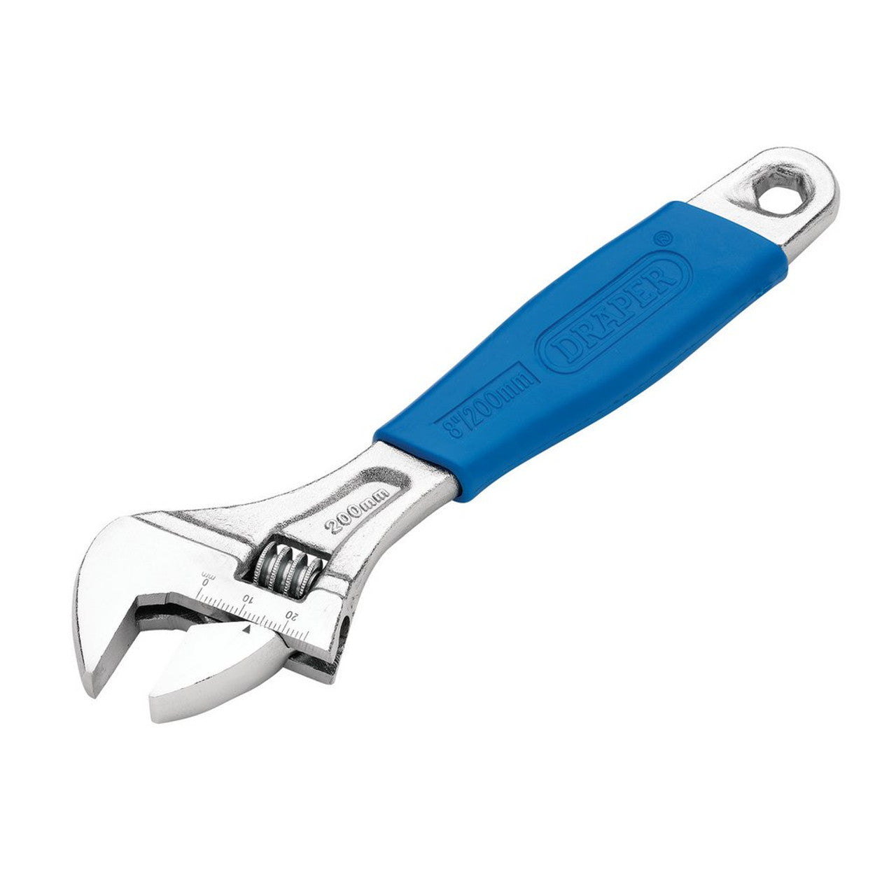 Draper Tools 200mm Adjustable Wrench Carbon Steel Soft Grip 24mm Jaw Capacity