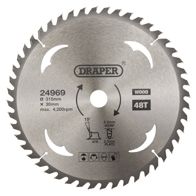 Draper Tools TCT Circular Saw Blade 315mm 30mm Bore 48 Teeth for Wood