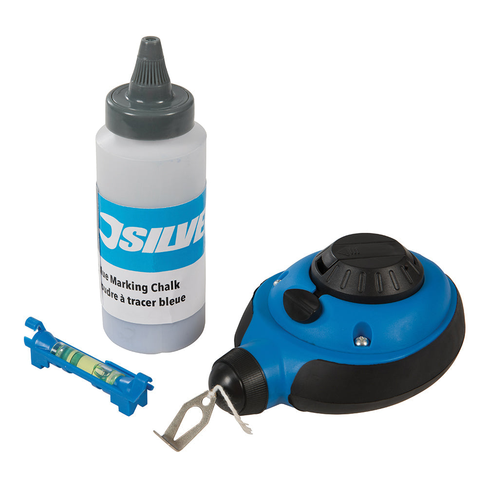 Silverline 3:1 Fast Rewind Chalk Line Set with Metal Claw and Level 3Pce