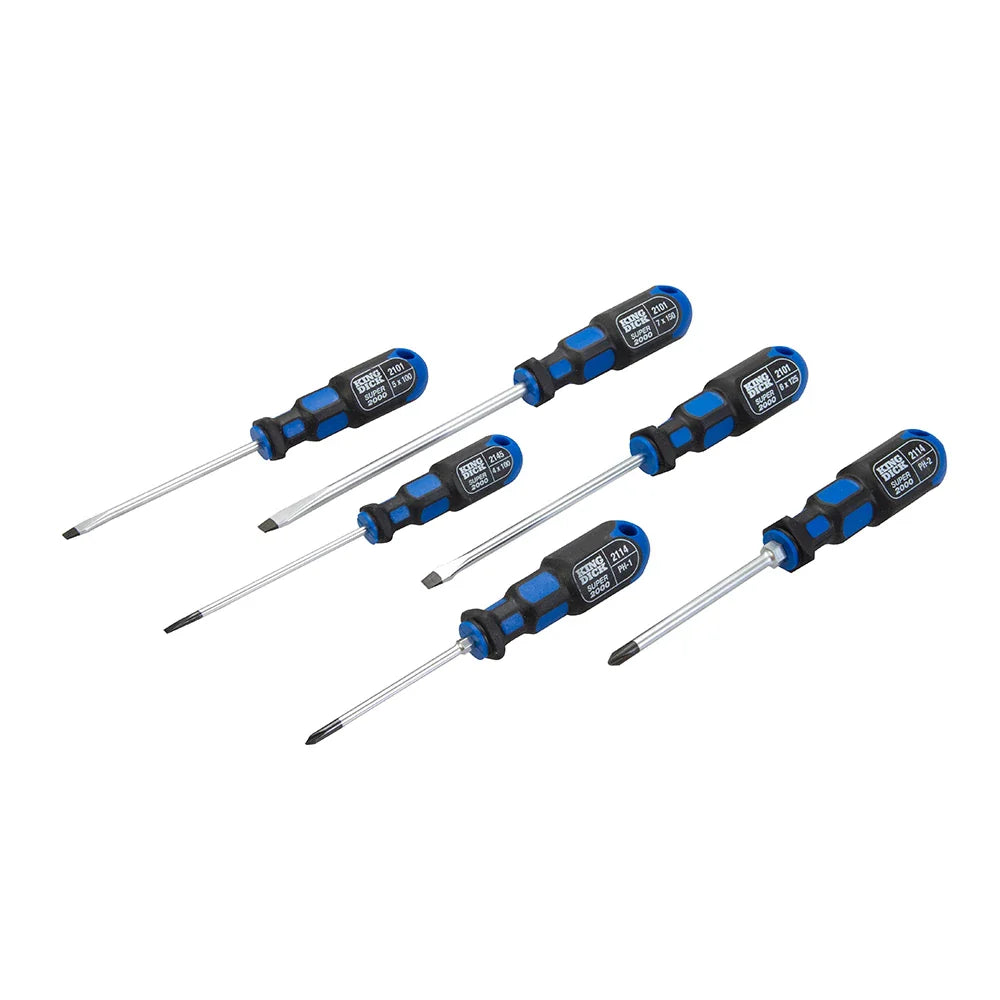 King Dick 6 Piece Screwdriver Set Chrome Vanadium Steel Soft Grip Handles