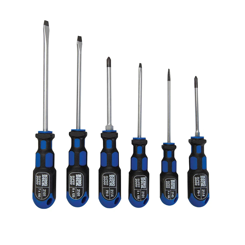 King Dick 6 Piece Screwdriver Set Chrome Vanadium Steel Soft Grip Handles