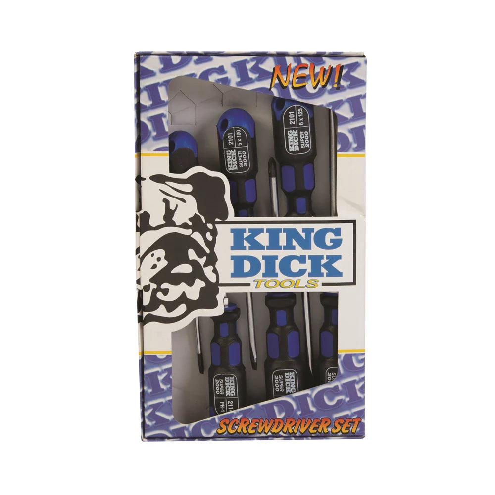 King Dick 6 Piece Screwdriver Set Chrome Vanadium Steel Soft Grip Handles