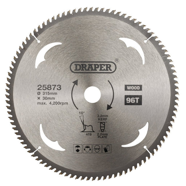 Draper TCT Circular Saw Blade 315mm x 30mm 96 Teeth for Wood Cutting