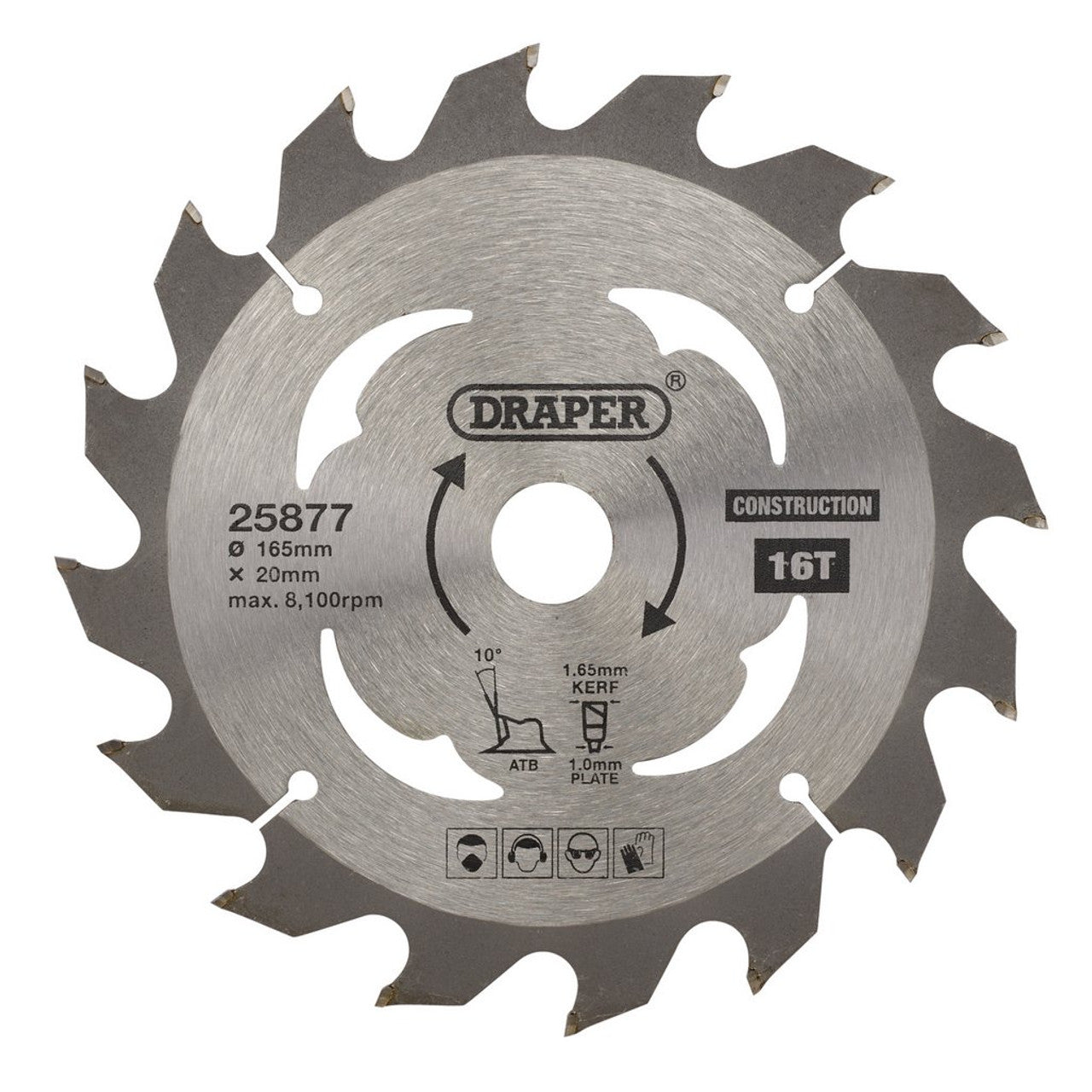 Draper TCT Cordless Circular Saw Blade 165mm 20mm 16T for Wood & Composites