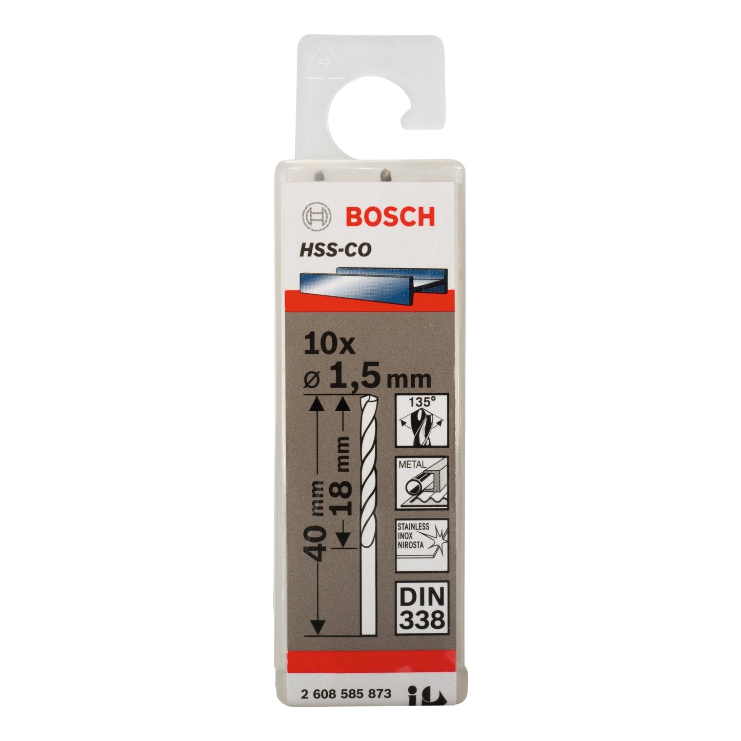 Bosch Professional HSS-Co Twist Drill Bit 1.5mm for Stainless Steel DIN 338